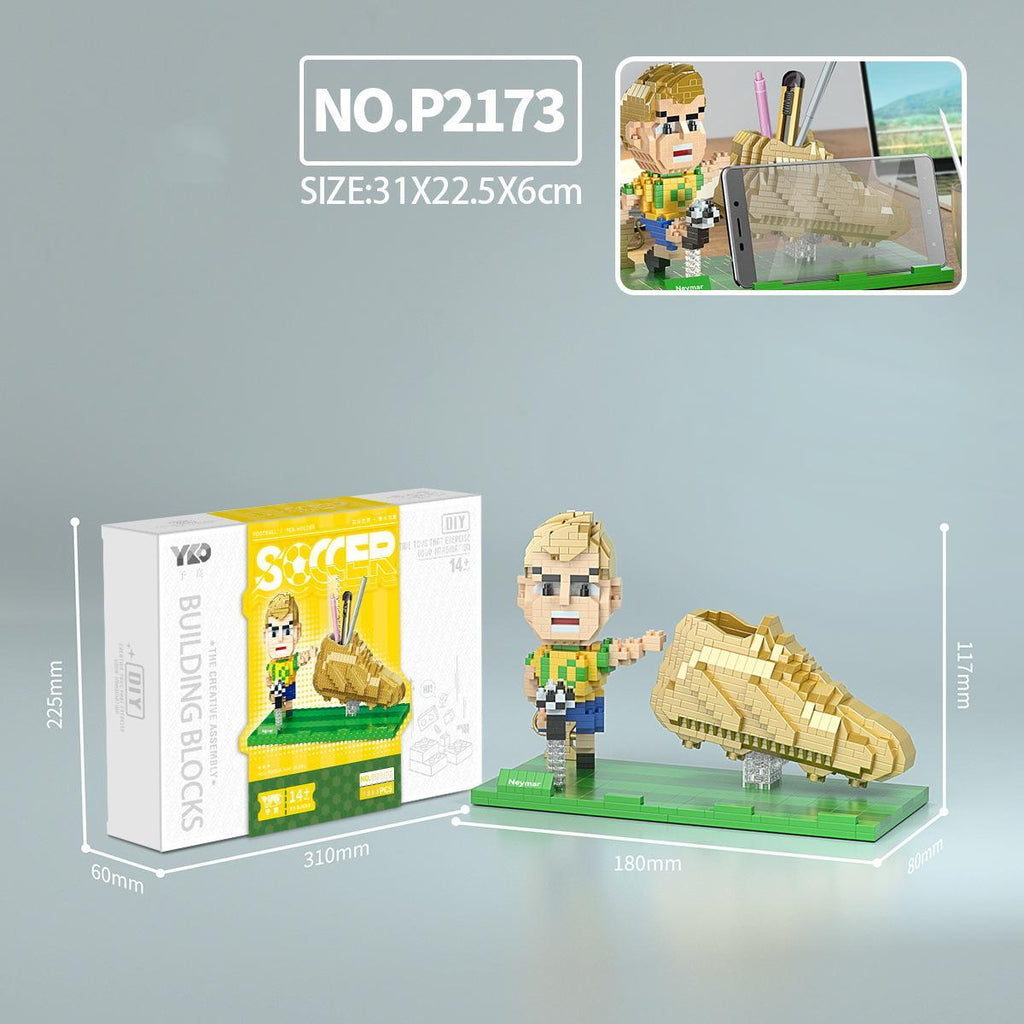 2022 World Cup Pen Holder Neymar Cell Phone Bracket Dual-use Building Blocks P2173